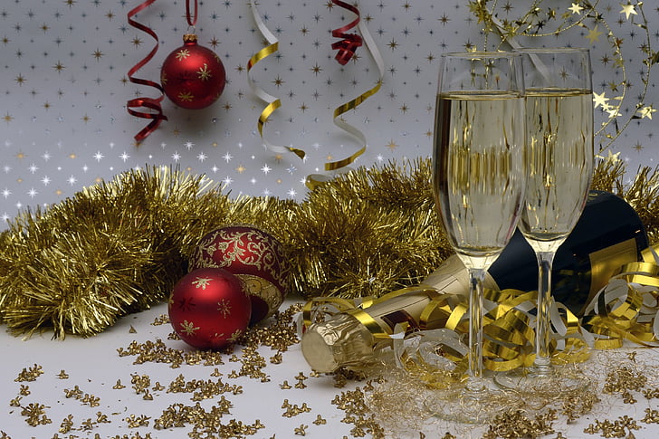 Christmas party, glasses, and decorations
